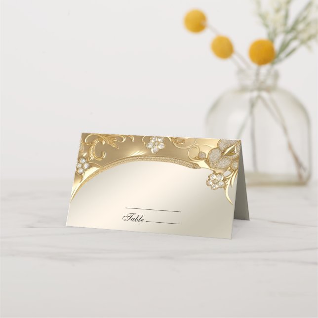 Ornate-Blommigt-platskort för Guld Placeringskort (Framsida)