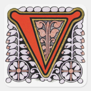 Ornate Blommigt 'V' - Anmärkning Fyrkantigt Klistermärke