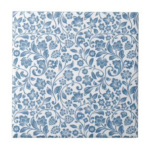 Ornate Blue and White Blommigt Vines Mönster Kakelplatta