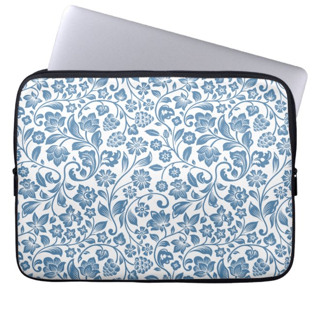 Ornate Blue and White Floral Vines Pattern Laptop Fodral (Framsidan)