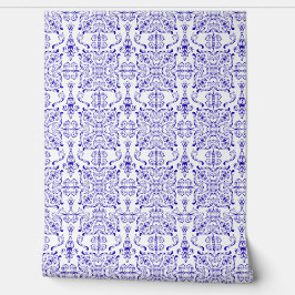 Ornate Blue and White Mediterranean Tapet