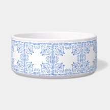 Ornate Blue and White Pet Bowl