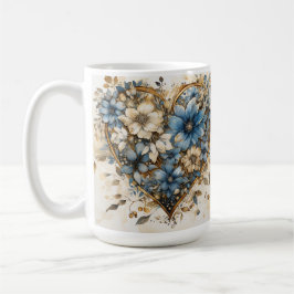 ORNATE BLUE CREAM GULD BLOMMIGT HEARTS KAFFEMUGG
