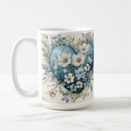 ORNATE BLUE CREAM GULD BLOMMIGT HEARTS KAFFEMUGG