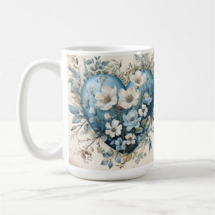 ORNATE BLUE CREAM GULD BLOMMIGT HEARTS KAFFEMUGG