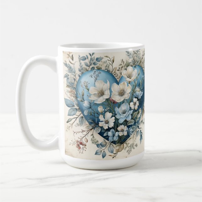 ORNATE BLUE CREAM GULD BLOMMIGT HEARTS KAFFEMUGG (Vänster)
