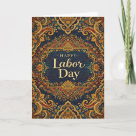 Ornate Blue Gold Scrollwork Happy Labor Day Kort