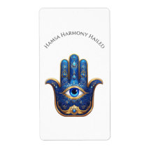 Ornate Blue Hamsa Hand med Evil Öga Symbol