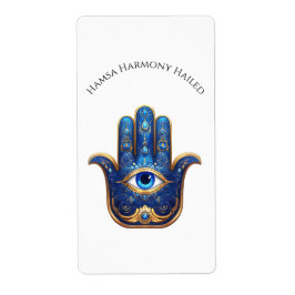 Ornate Blue Hamsa Hand med Evil Öga Symbol Fraktsedel