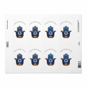 Ornate Blue Hamsa Hand med Evil Öga Symbol Fraktsedel