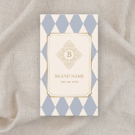 Ornate Blue Harlequin Gold Vintage Monogram QR  Visitkort