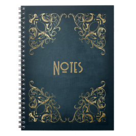 Ornate Blue och Guld Ram Notebook Anteckningsbok