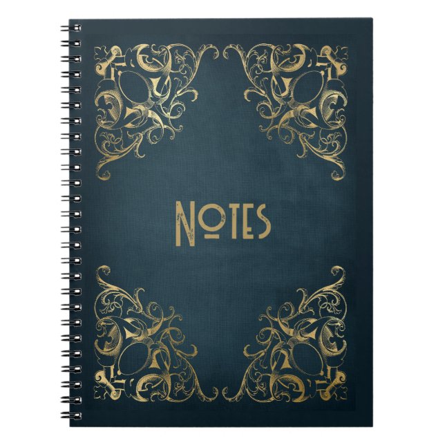 Ornate Blue och Guld Ram Notebook Anteckningsbok (Framsidan)