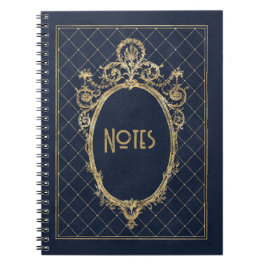 Ornate Blue och Guld Ram Notebook Anteckningsbok