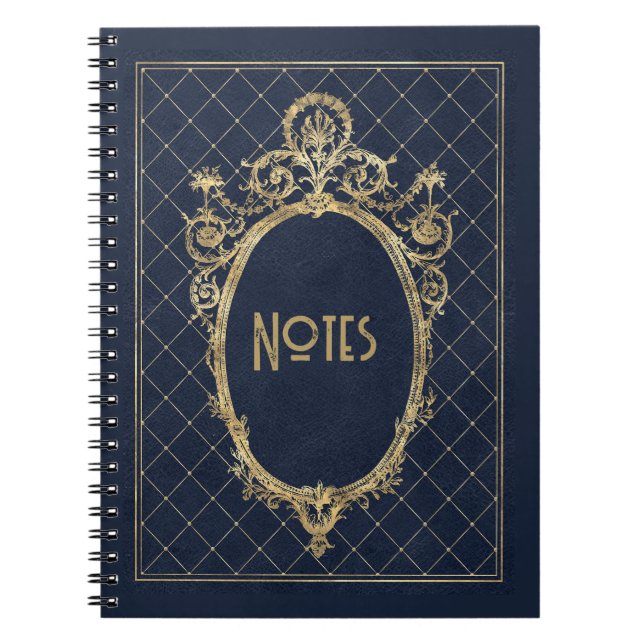 Ornate Blue och Guld Ram Notebook Anteckningsbok (Framsidan)