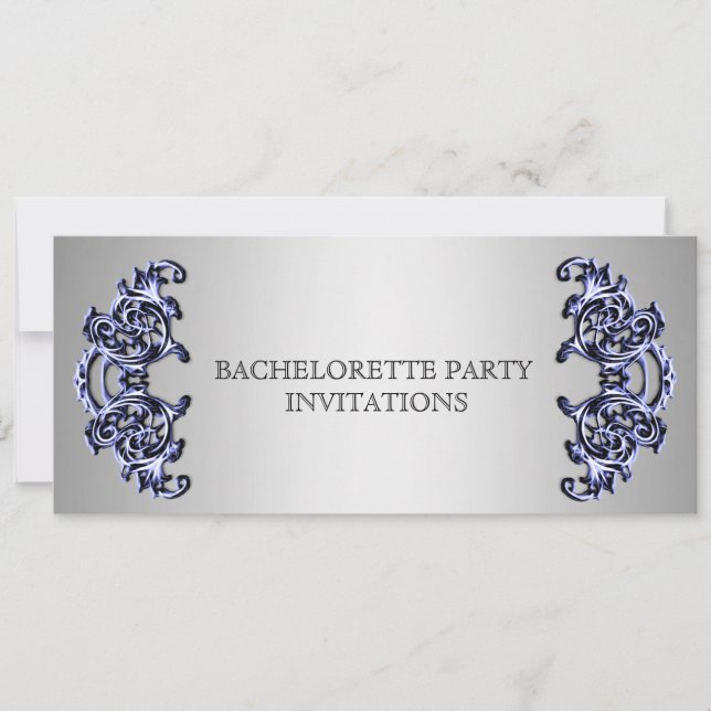Ornate Blue silver swirl Bachelorette-partiet Inbjudningar (Framsida)