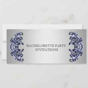 Ornate Blue silver swirl Bachelorette-partiet Inbjudningar