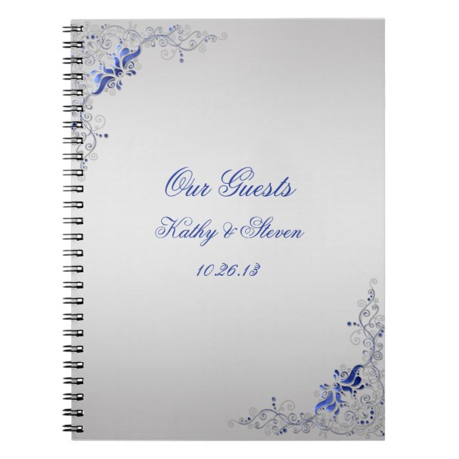 Ornate Blue Silver Swirls Guest Bok Anteckningsbok (Framsidan)