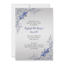 Ornate Blue Silver Swirls på Silver Sweet 16