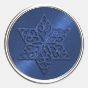 Ornate Blue Star of David EnKue Seal Runt Klistermärke