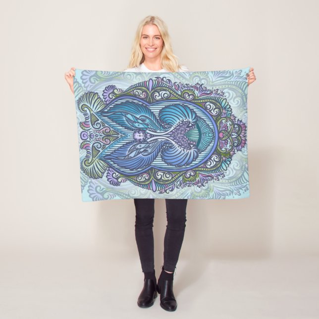 Ornate Blue & Teal Mandala Design Fleecefilt (På plats)