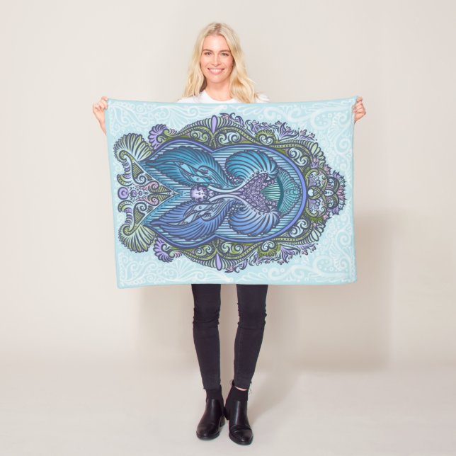 Ornate Blue & Teal Mandala Design Fleecefilt (På plats)