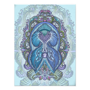 Ornate Blue & Teal Mandala Design Fototryck