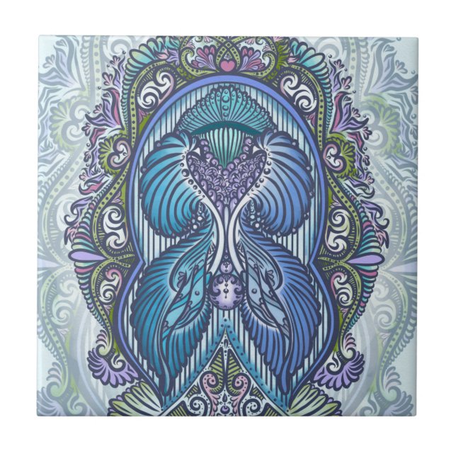 Ornate Blue & Teal Mandala Design Kakelplatta (Framsidan)