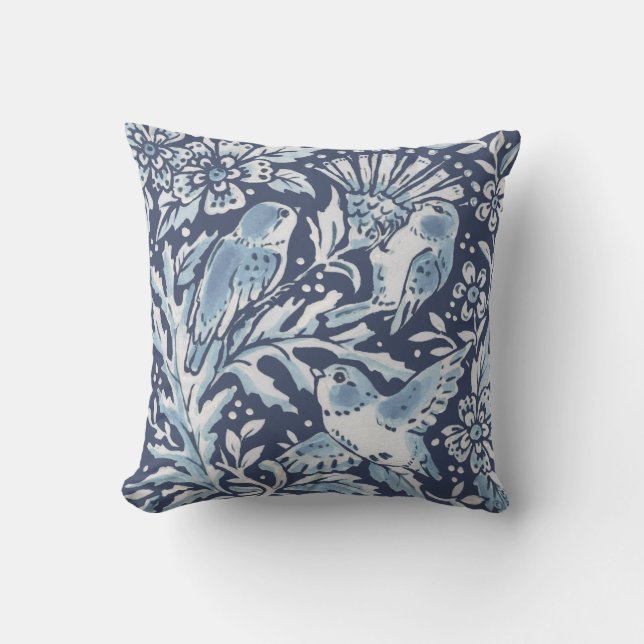 Ornate Blue White Forest Birds Thistle Woodland Kudde (Framsida)