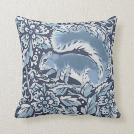 Ornate Blue White Forest Squirrel Blommigt Woodlan Kudde