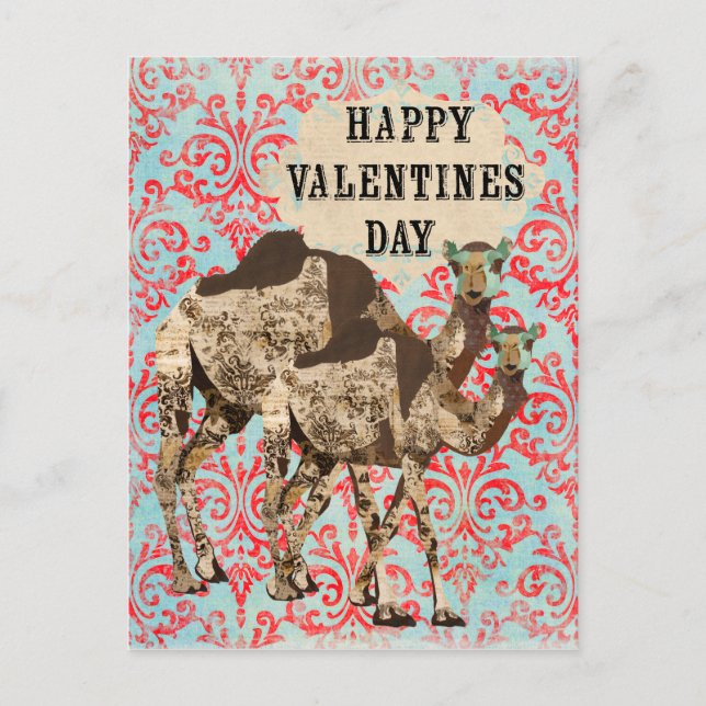 Ornate Boho Camels Valentines day vykort (Framsida)