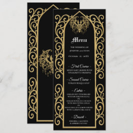Ornate border black and gold Gothic Wedding Menu Meny