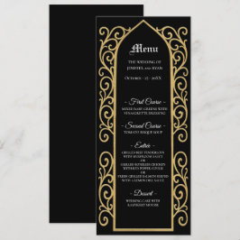 Ornate border black and gold Gothic Wedding Menu Meny