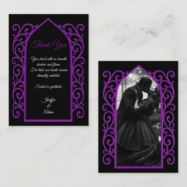 Ornate border black and purple Gothic wedding Anteckningskort (Fram/baksida)