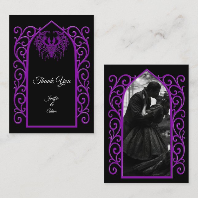 Ornate border black and purple Gothic wedding Anteckningskort (Fram/baksida)