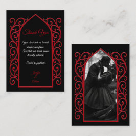 Ornate border black and red Gothic wedding Anteckningskort
