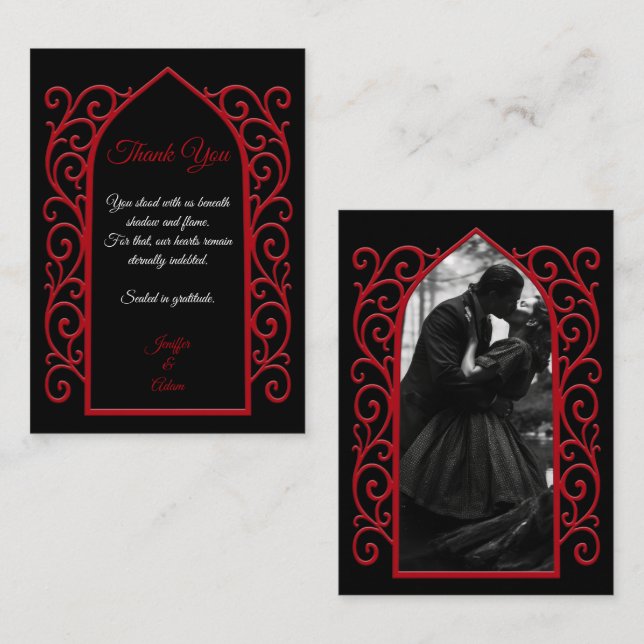 Ornate border black and red Gothic wedding Anteckningskort (Fram/baksida)