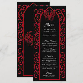 Ornate border black and red Gothic Wedding Menu Meny