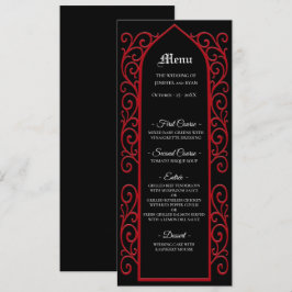 Ornate border black and red Gothic Wedding Menu Meny