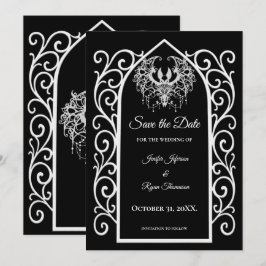 Ornate border black and whit wedding save the date meddelande