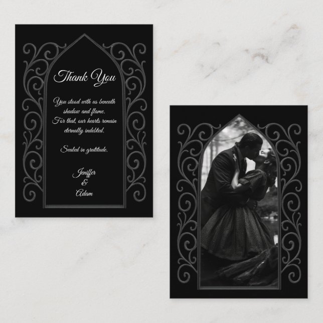 Ornate border black and white Gothic wedding Anteckningskort (Fram/baksida)