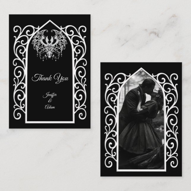 Ornate border black and white Gothic wedding Anteckningskort (Fram/baksida)