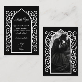 Ornate border black and white Gothic wedding Anteckningskort
