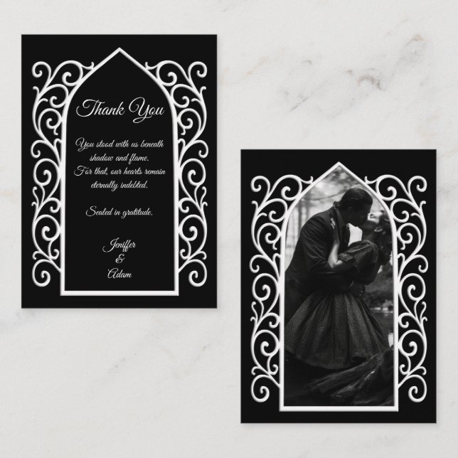 Ornate border black and white Gothic wedding Anteckningskort (Fram/baksida)