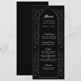 Ornate border black and white Gothic Wedding Menu Meny