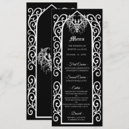 Ornate border black and white Gothic Wedding Menu Meny
