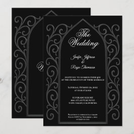 Ornate border black Gothic wedding Invitation Inbjudningar