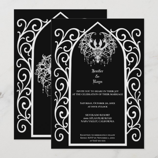Ornate border Gothic wedding Invitation Inbjudningar (Fram/baksida)