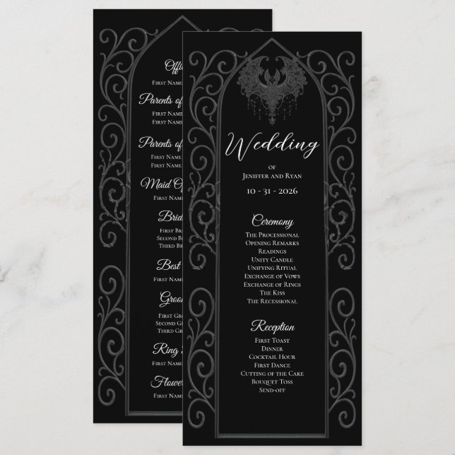 Ornate border Gothic Wedding Program (Fram/baksida)