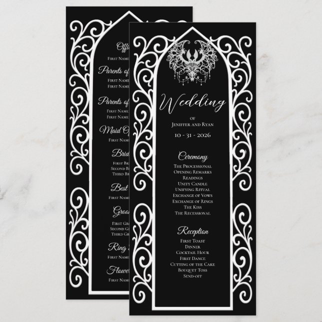 Ornate border Gothic Wedding Program (Fram/baksida)